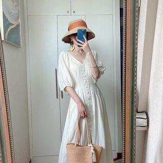 ĐẦM CỔ V XẾP LI TAY THUN