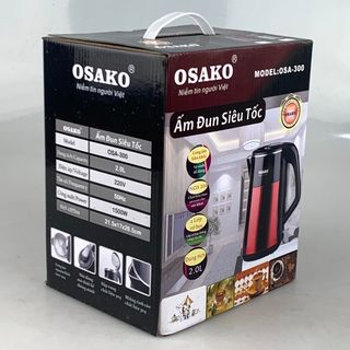 Ấm Siêu Tốc 2L Inox 304 Nguyên Khối Osako OSA-300 Chống Bỏng 2 Lớp Công Suất 1500W Đun Nhanh Tiết Kiệm Điện
