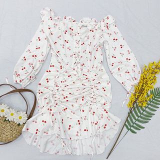 ĐẦM CHERRY DÂY RÚT TRẮNG