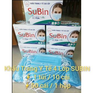 HỘP 50 CÁI KHẨU TRANG Y TẾ 4 LỚP VẢI KHÁNG KHUẨN SUBIN
