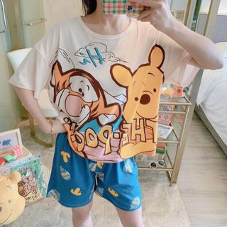 Đồ bộ nữ form bigsize in hình cute dễ thương cộc tay mặc nhà vải thun cotton mùa hè BC3D