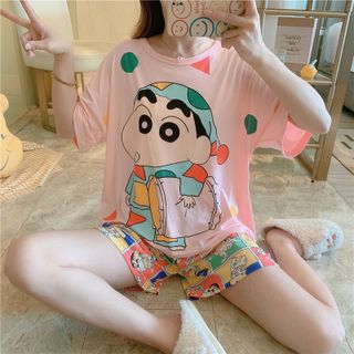 Đồ bộ nữ form bigsize in hình cute dễ thương cộc tay mặc nhà vải thun cotton mùa hè BC3D