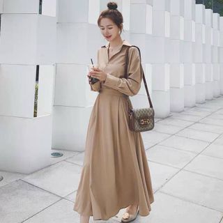 ĐẦM SƠ MI NÚT EO 2 MÀU