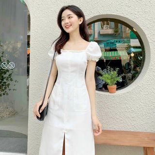 ĐẦM CỔ VUÔNG 2 TÚI 3 MÀU