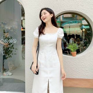 ĐẦM CỔ VUÔNG 2 TÚI 3 MÀU