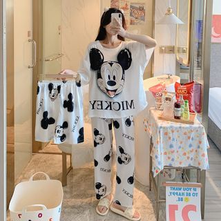 Set đồ bộ nữ mặc nhà mùa hè quần dài in hình dễ thương cute form bigsize phong cách hàn quốc SET3