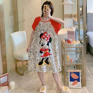 Váy đầm xuông mặc đi ngủ in hoạt hình cute dễ thương chất liệu cotton form bigsize mặc nhà mùa hè VS01