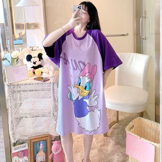 Váy đầm xuông mặc đi ngủ in hoạt hình cute dễ thương chất liệu cotton form bigsize mặc nhà mùa hè VS01