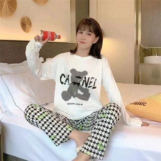 Đồ bộ nữ quần dài mặc ở nhà mùa hè form bigsize chất thun cotton phong cách hàn quốc dễ thương BD01