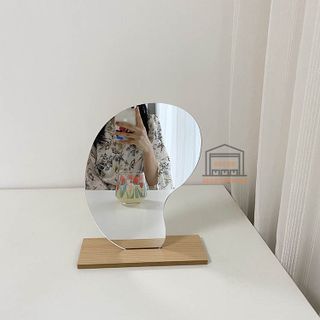 Gương trừu tượng hình hạt đậu, hình mây đế gỗ để bàn - kèm bút viết