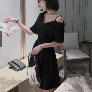 ĐẦM SƠ MI LỆCH VAI 2 MÀU