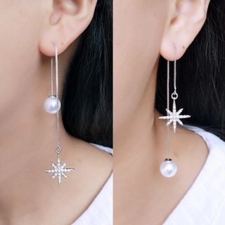 Bông tai bạc ta kiểu dài hình hoa tuyết