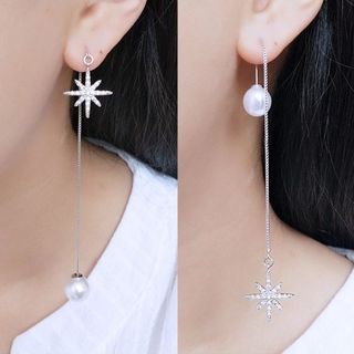 Bông tai bạc ta kiểu dài hình hoa tuyết