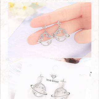 Bông tai bạc hình địa cầu - trang sức bạc ta cao cấp