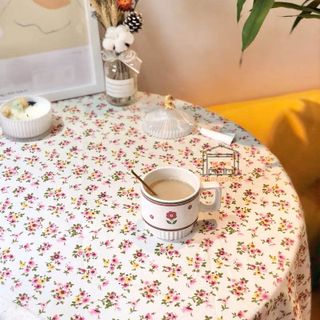 Khăn trải bàn 100x150cm họa tiết hoa xanh, hoa nhí vintage