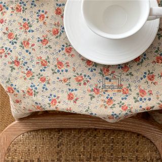 Khăn trải bàn 100x150cm họa tiết hoa xanh, hoa nhí vintage