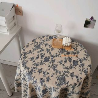 Khăn trải bàn 100x150cm họa tiết hoa xanh, hoa nhí vintage