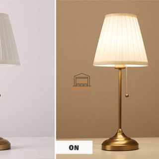 Đèn ngủ giật dây để bàn chân đồng, đèn màu vàng ấm