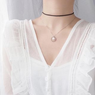 Dây chuyền bạc nữ hình tròn lống hạt trai, chất liệu bạc ta sang trọng
