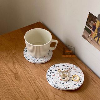 Lót ly cốc hoạ tiết gạch men 10,5cm phong cách tối giản