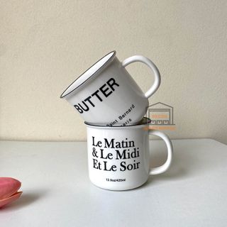 Ly cốc sứ màu trắng in hình chữ 380ml uống trà sữa, pha chế cà phê