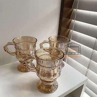 Ly cốc thuỷ tinh vintage màu Amber hổ phách uống cà phê và trà 200ml