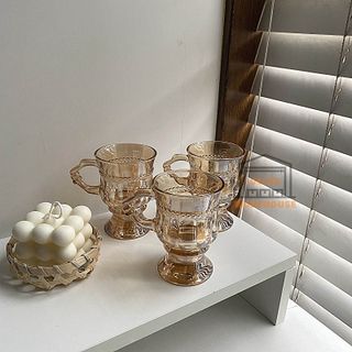 Ly cốc thuỷ tinh vintage màu Amber hổ phách uống cà phê và trà 200ml
