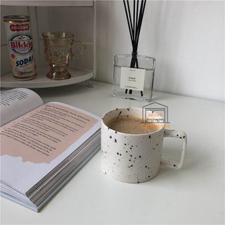 Ly cốc sứ ceramic trắng chấm đen uống cà phê và trà sữa 280ml
