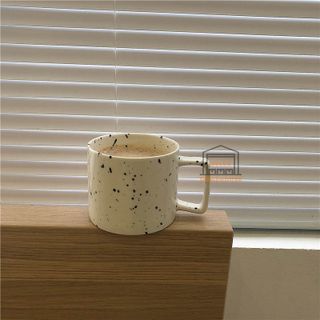 Ly cốc sứ ceramic trắng chấm đen uống cà phê và trà sữa 280ml
