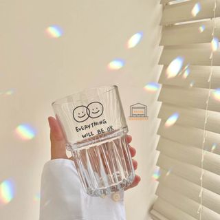 Ly cốc thuỷ tinh trong suốt in hình chữ đen 350ml 400ml 500ml uống nước pha cà phê trà sữa