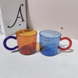 Ly cốc thuỷ tinh 2 màu xanh trà KÈM THÌA 300ml