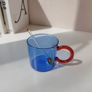 Ly cốc thuỷ tinh 2 màu xanh trà KÈM THÌA 300ml