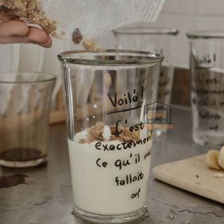 Ly cốc thuỷ tinh trong suốt in hình chữ đen 350ml 400ml 500ml uống nước pha cà phê trà sữa