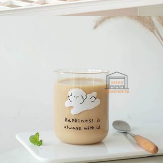 Ly cốc thuỷ tinh trong suốt hình thú 300ml 400ml uống cà phê, trà sữa