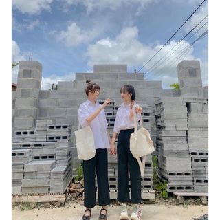Sơ mi học sinh chất kate lụa mịn có túi ngực, tay lỡ