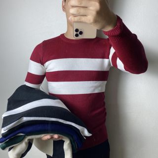 Áo len nam cổ tròn kẻ M9