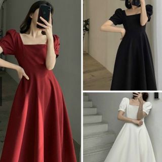 ĐẦM XÒE CỔ XUÔNG TAY NGẮN 3 MÀU