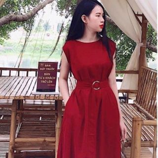 ĐẦM ĐỎ SUÔNG DÀI KÈM BELT