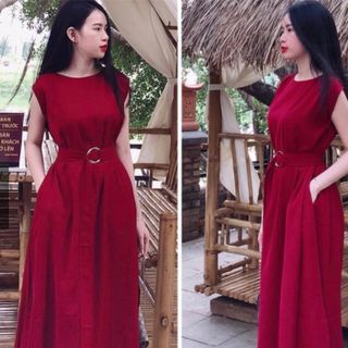 ĐẦM ĐỎ SUÔNG DÀI KÈM BELT