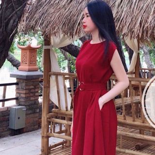 ĐẦM ĐỎ SUÔNG DÀI KÈM BELT