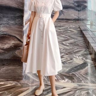 ĐẦM TRẮNG TRỄ VAI KÈM BELT