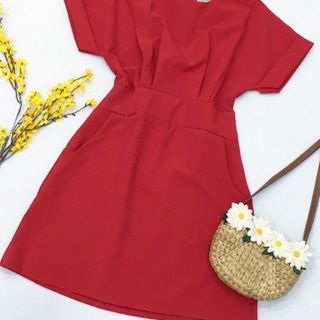 ĐẦM ĐỎ THUN EO CỔ V2