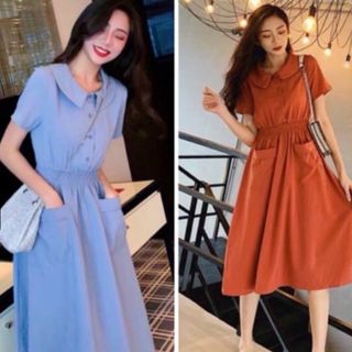 ĐẦM CỔ SEN THUN EO HAI MÀU