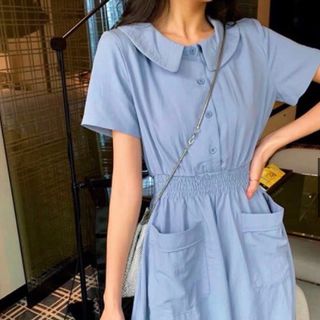 ĐẦM CỔ SEN THUN EO HAI MÀU