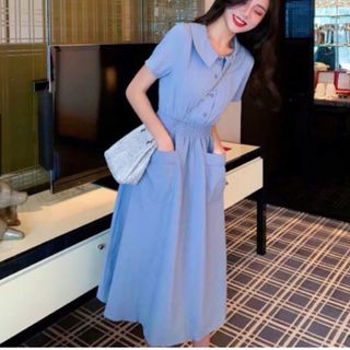 ĐẦM CỔ SEN THUN EO HAI MÀU