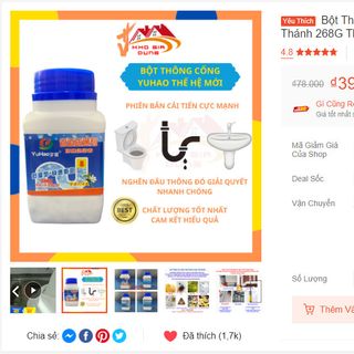 Bột Thông Cống,Bồn Cầu,Lavabo Cực Mạnh YUHAO Siêu Thần Thánh 268G Thế Hệ Mới