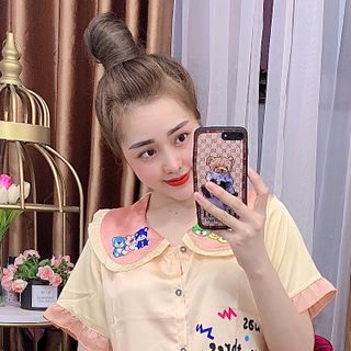 Đồ bộ nữ mặc nhà pijama cổ tiểu thư in 3chu gấu (Lửng)