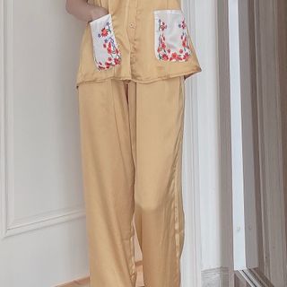Đồ bộ pijama Satin cổ in hoa (Dài Cộc)