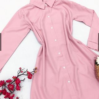 ĐẦM SƠ MI HỒNG DÁNG DÀI