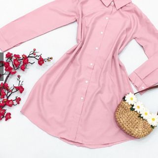 ĐẦM SƠ MI HỒNG DÁNG DÀI